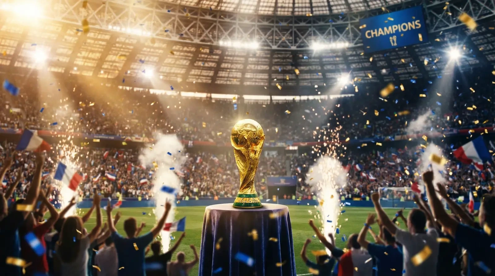 世界杯奖杯在体育场展示